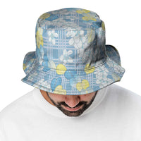 Anthurium Plumeria Lei Pastel Bucket Hat Blue Hawaiian Splendid Palaka LT01 - Polynesian Pride