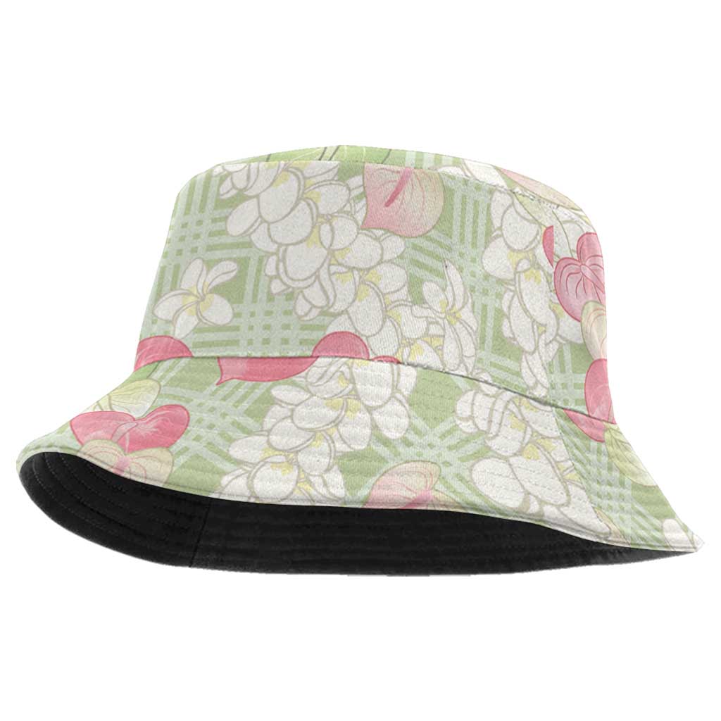 Anthurium Plumeria Lei Pastel Bucket Hat Green Hawaiian Splendid Palaka