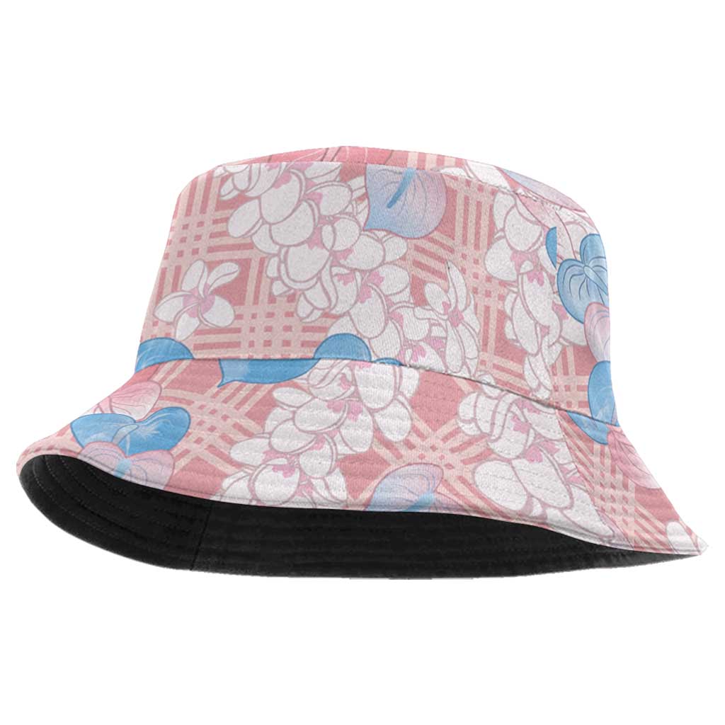 Anthurium Plumeria Lei Pastel Bucket Hat Pink Hawaiian Splendid Palaka LT01 One Size Pink - Polynesian Pride