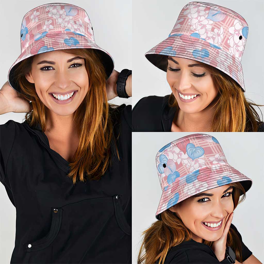Anthurium Plumeria Lei Pastel Bucket Hat Pink Hawaiian Splendid Palaka LT01 - Polynesian Pride