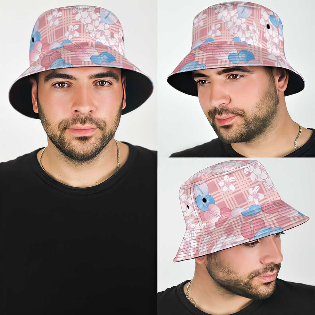 Anthurium Plumeria Lei Pastel Bucket Hat Pink Hawaiian Splendid Palaka LT01 - Polynesian Pride