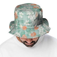 Anthurium Plumeria Lei Pastel Bucket Hat Teal Hawaiian Splendid Palaka LT01 - Polynesian Pride