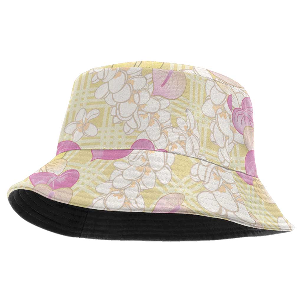 Anthurium Plumeria Lei Pastel Bucket Hat Yellow Hawaiian Splendid Palaka LT01 One Size Yellow - Polynesian Pride