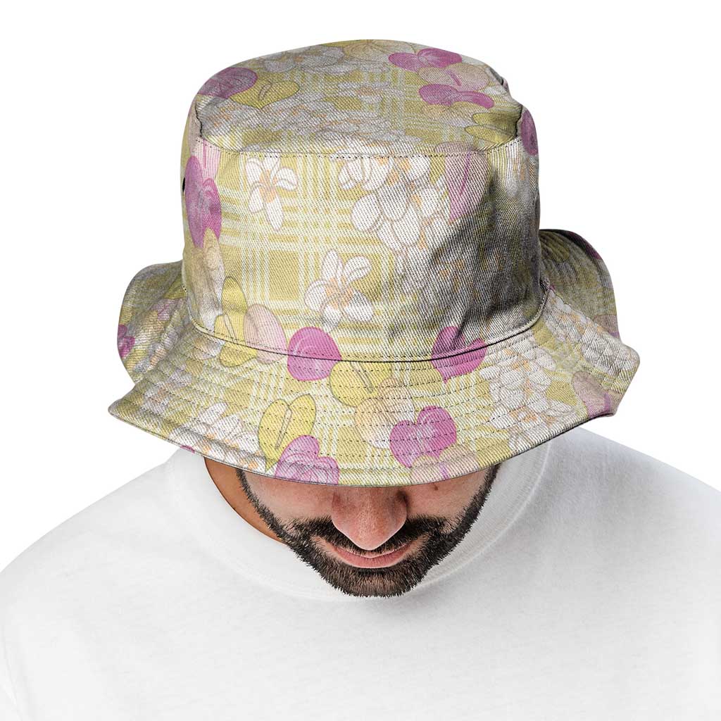 Anthurium Plumeria Lei Pastel Bucket Hat Yellow Hawaiian Splendid Palaka LT01 - Polynesian Pride