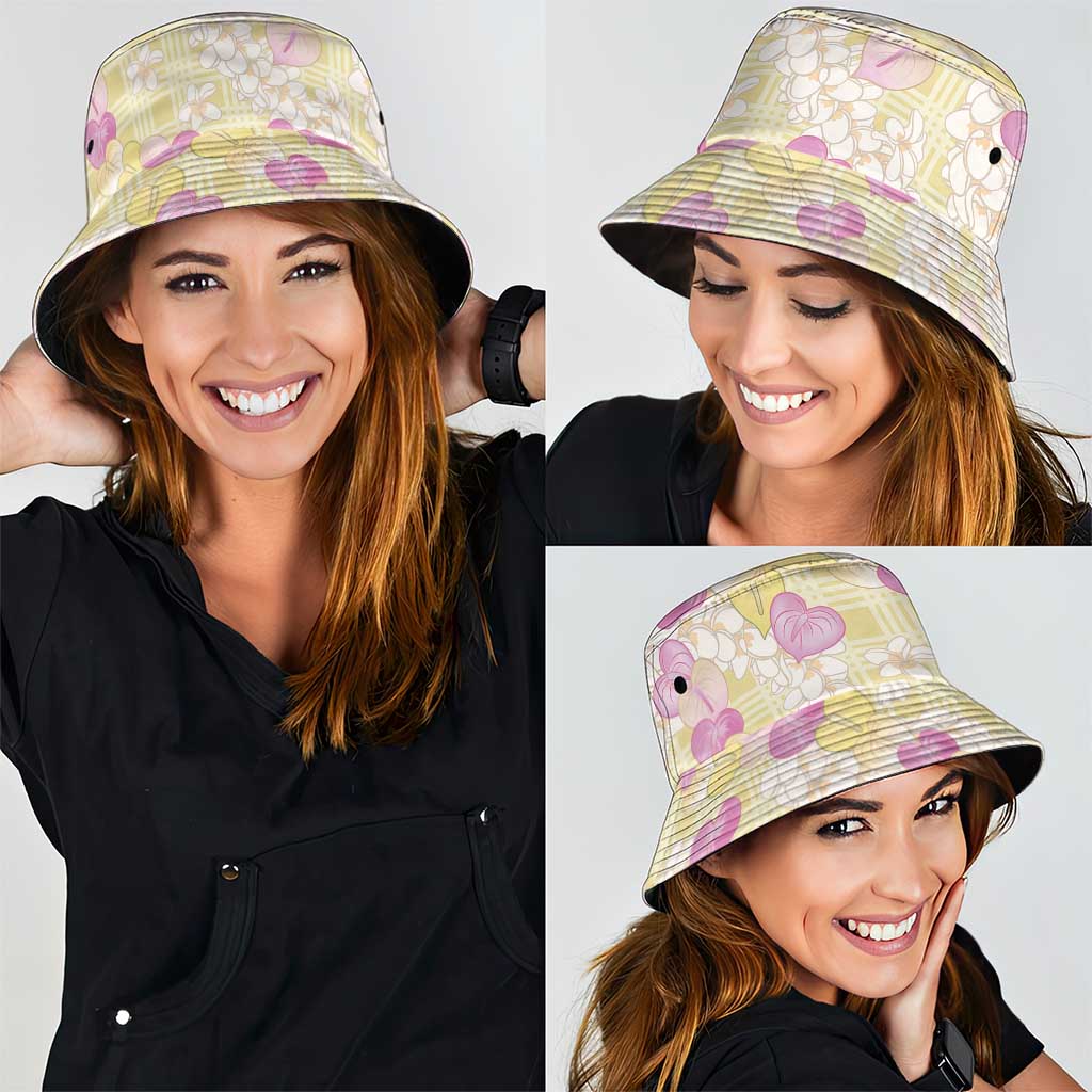 Anthurium Plumeria Lei Pastel Bucket Hat Yellow Hawaiian Splendid Palaka LT01 - Polynesian Pride
