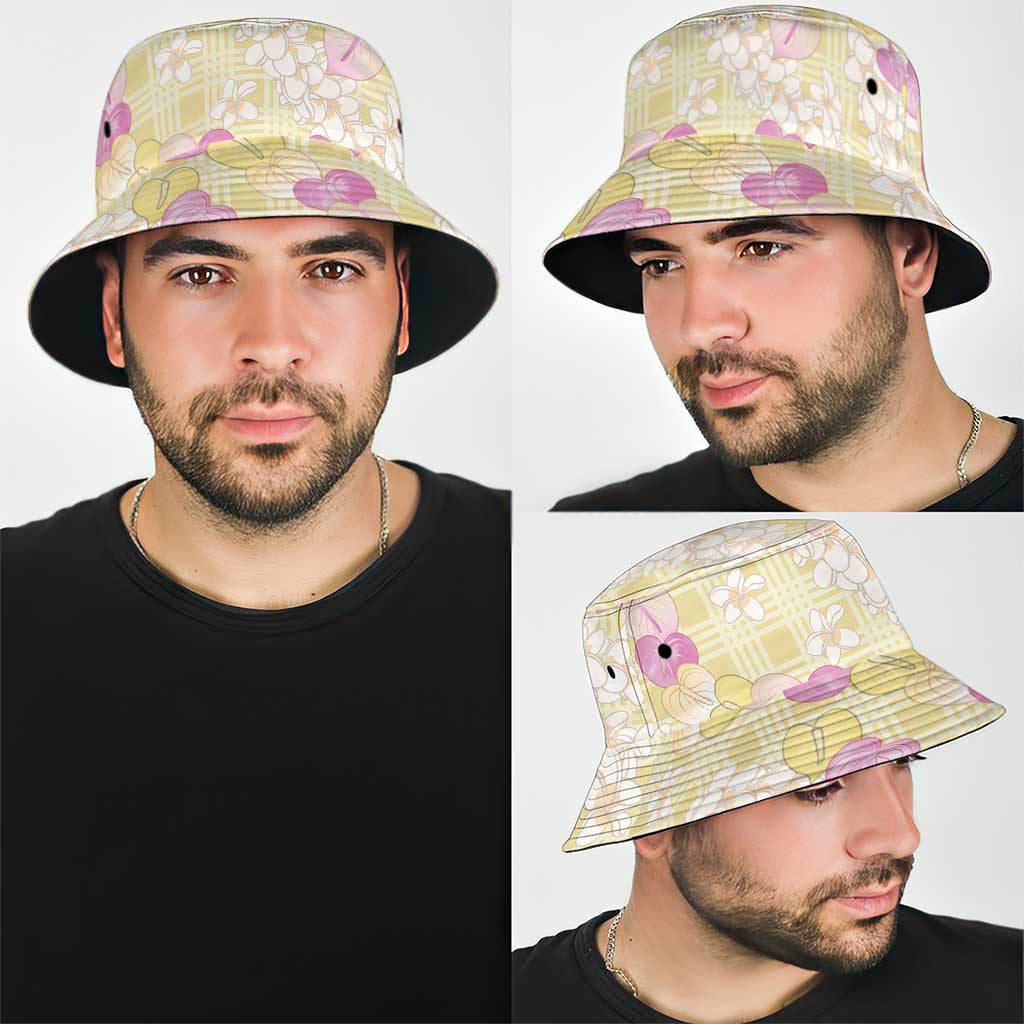 Anthurium Plumeria Lei Pastel Bucket Hat Yellow Hawaiian Splendid Palaka LT01 - Polynesian Pride