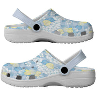 Anthurium Plumeria Lei Pastel Clogs Shoes Blue Hawaiian Splendid Palaka LT01 - Polynesian Pride