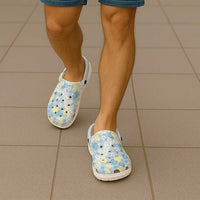 Anthurium Plumeria Lei Pastel Clogs Shoes Blue Hawaiian Splendid Palaka LT01 - Polynesian Pride
