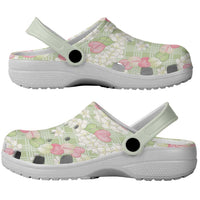 Anthurium Plumeria Lei Pastel Clogs Shoes Green Hawaiian Splendid Palaka LT01 - Polynesian Pride