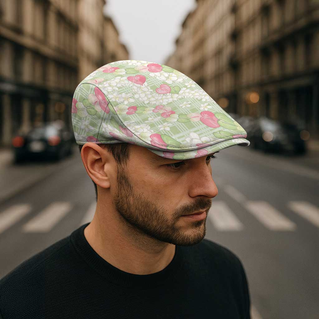 Anthurium Plumeria Lei Pastel Jeff Hat Green Hawaiian Splendid Palaka LT01 - Polynesian Pride