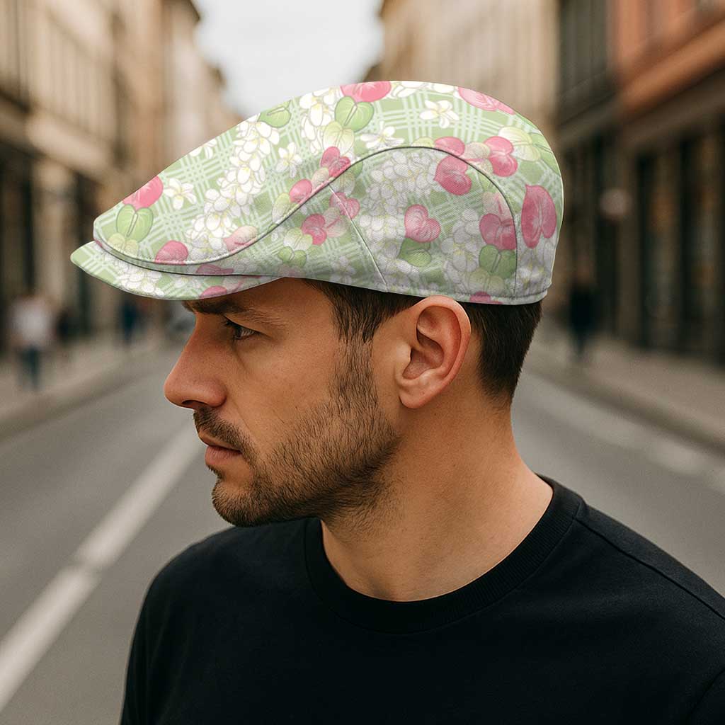 Anthurium Plumeria Lei Pastel Jeff Hat Green Hawaiian Splendid Palaka LT01 - Polynesian Pride