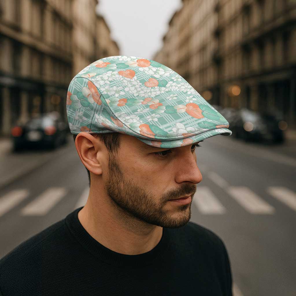Anthurium Plumeria Lei Pastel Jeff Hat Teal Hawaiian Splendid Palaka LT01 - Polynesian Pride