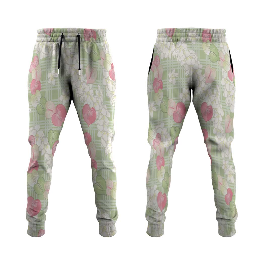 Anthurium Plumeria Lei Pastel Jogger Pants Green Hawaiian Splendid Palaka LT01 Green - Polynesian Pride