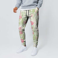 Anthurium Plumeria Lei Pastel Jogger Pants Green Hawaiian Splendid Palaka LT01 - Polynesian Pride