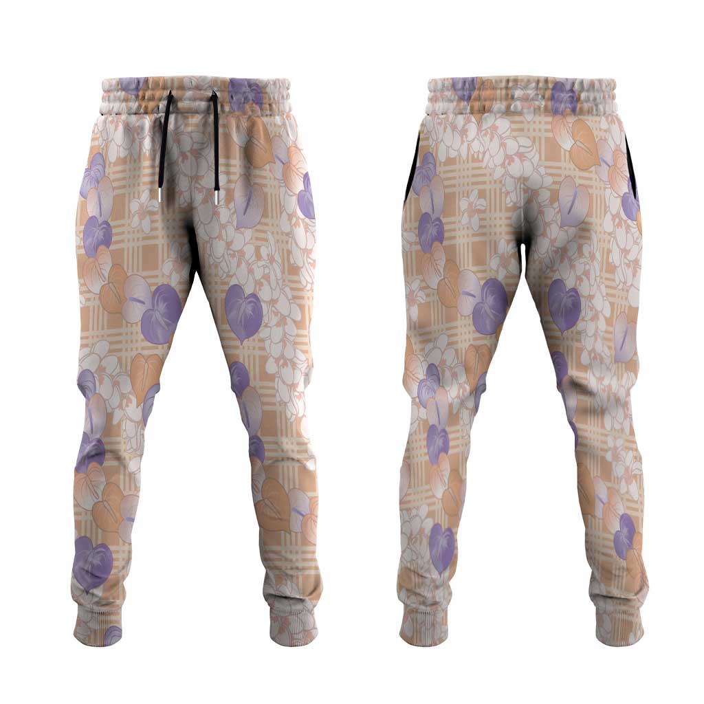 Anthurium Plumeria Lei Pastel Jogger Pants Orange Hawaiian Splendid Palaka LT01 Orange - Polynesian Pride
