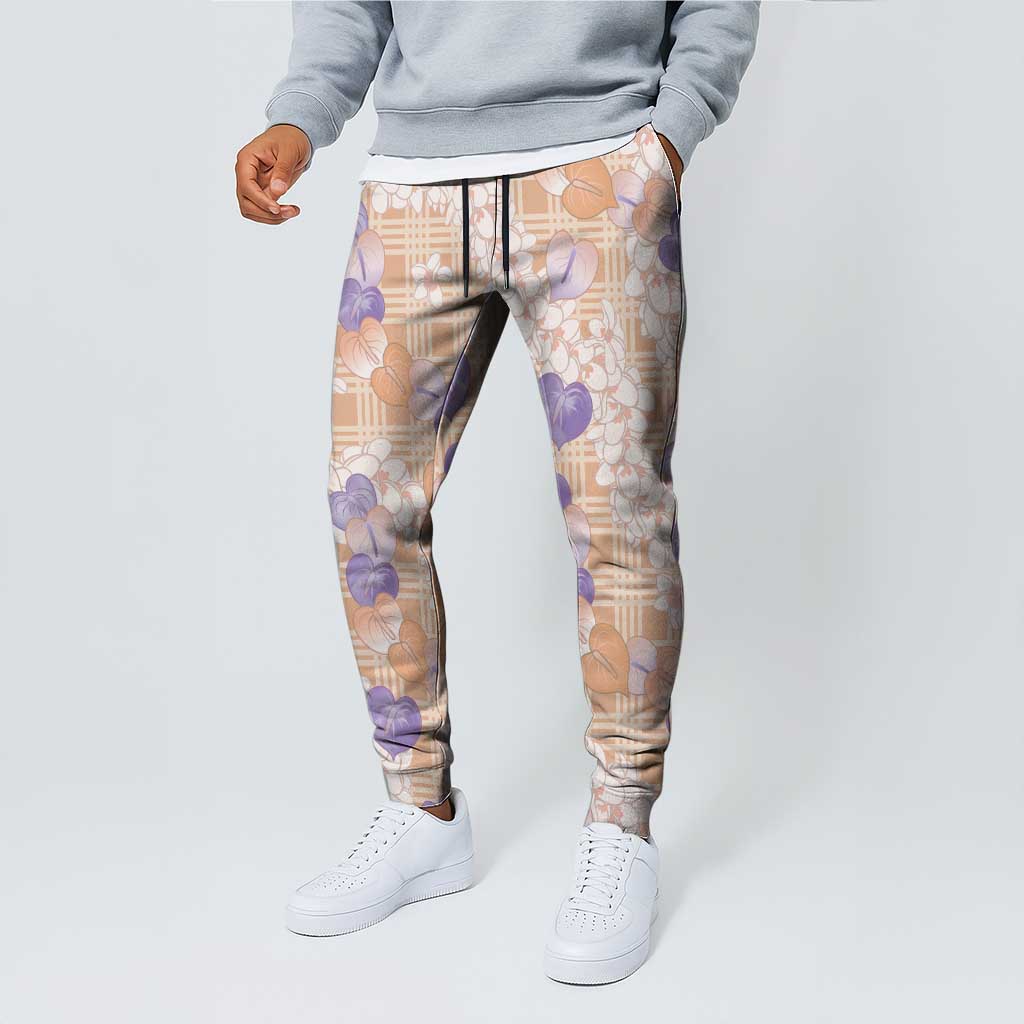 Anthurium Plumeria Lei Pastel Jogger Pants Orange Hawaiian Splendid Palaka LT01 - Polynesian Pride