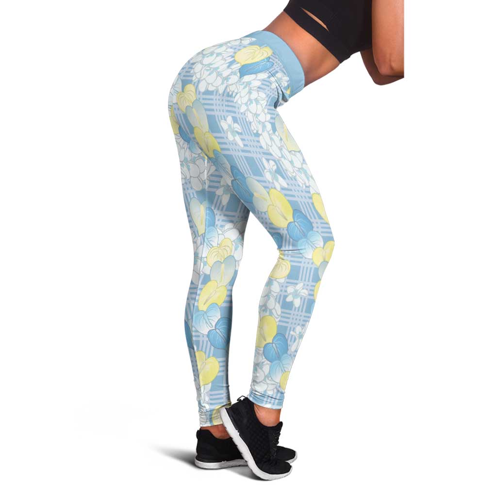 Anthurium Plumeria Lei Pastel Leggings Blue Hawaiian Splendid Palaka