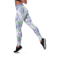 Anthurium Plumeria Lei Pastel Leggings Purple Hawaiian Splendid Palaka LT01 Purple - Polynesian Pride