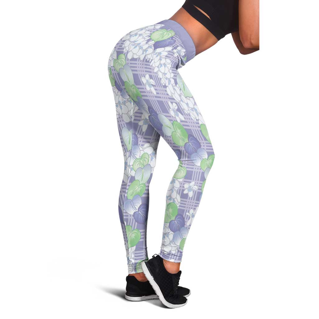 Anthurium Plumeria Lei Pastel Leggings Purple Hawaiian Splendid Palaka LT01 - Polynesian Pride