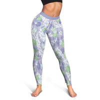 Anthurium Plumeria Lei Pastel Leggings Purple Hawaiian Splendid Palaka LT01 - Polynesian Pride