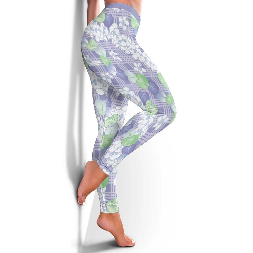 Anthurium Plumeria Lei Pastel Leggings Purple Hawaiian Splendid Palaka LT01 - Polynesian Pride