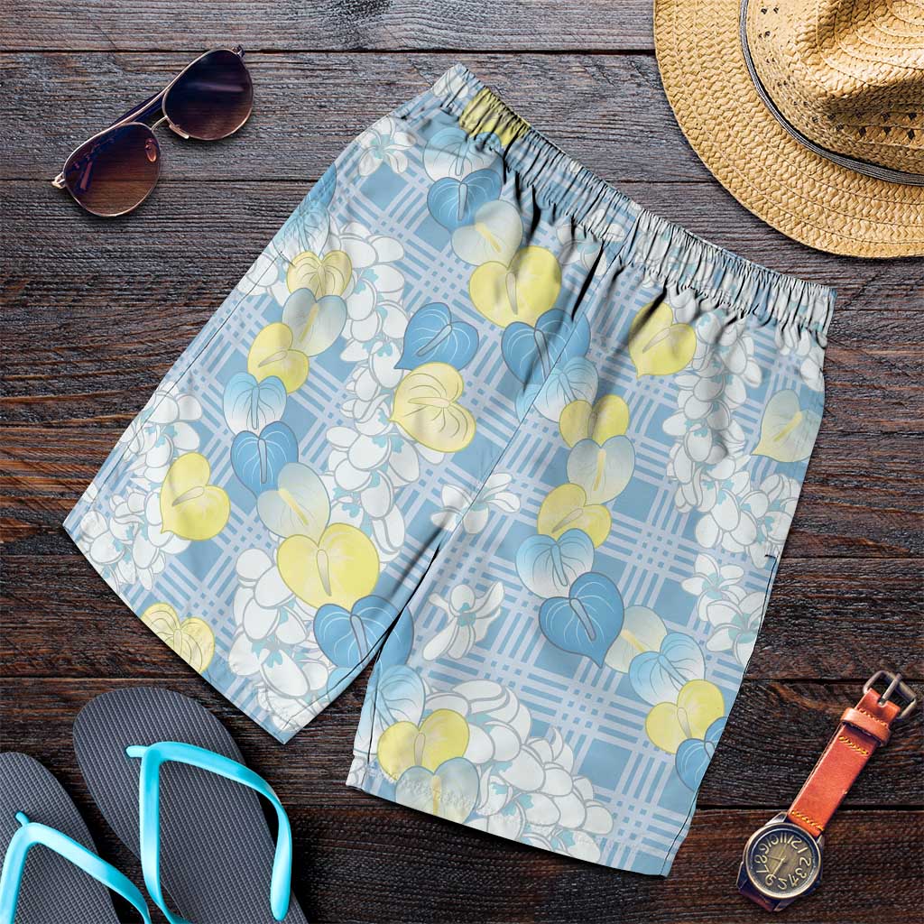 Anthurium Plumeria Lei Pastel Shorts for Men Blue Hawaiian Splendid Palaka LT01 Blue - Polynesian Pride