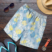 Anthurium Plumeria Lei Pastel Shorts for Men Blue Hawaiian Splendid Palaka LT01 Blue - Polynesian Pride