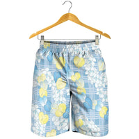 Anthurium Plumeria Lei Pastel Shorts for Men Blue Hawaiian Splendid Palaka LT01 - Polynesian Pride