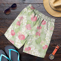 Anthurium Plumeria Lei Pastel Shorts for Men Green Hawaiian Splendid Palaka LT01 Green - Polynesian Pride