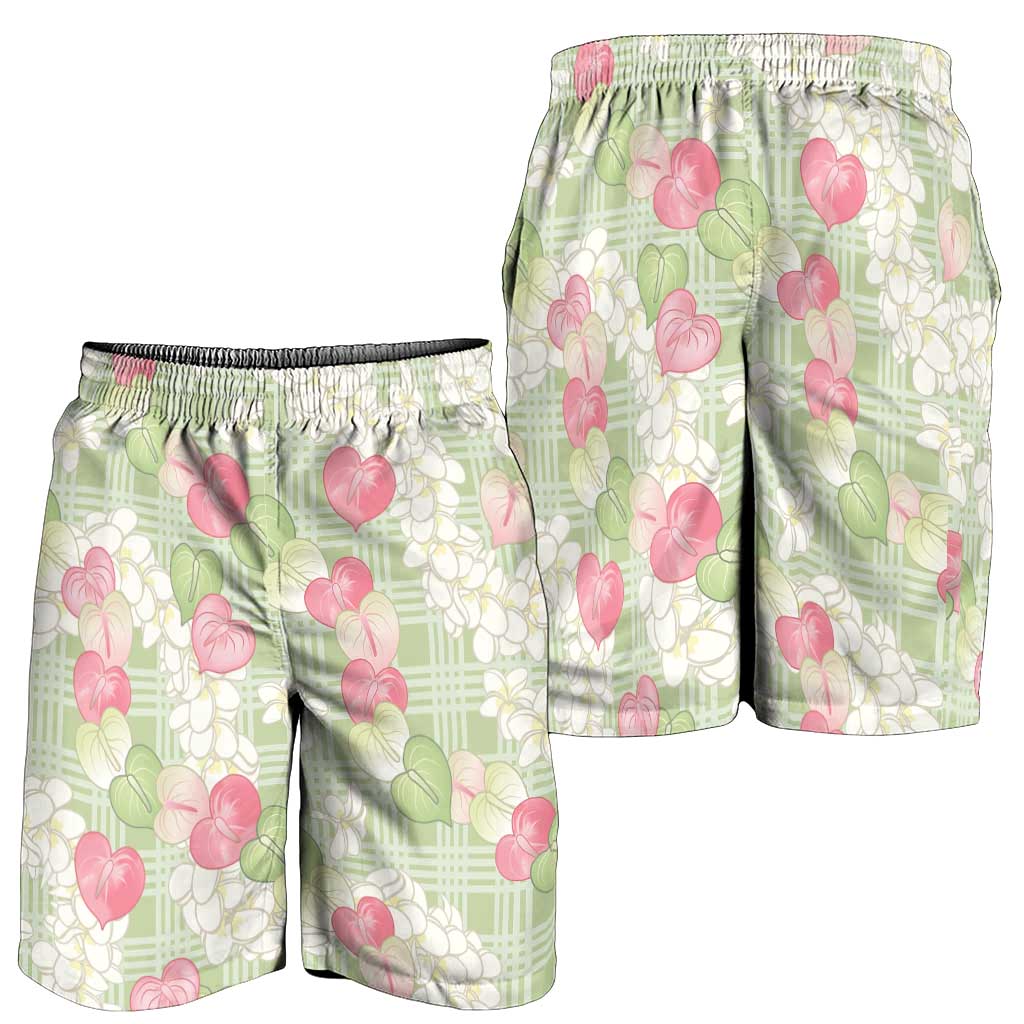 Anthurium Plumeria Lei Pastel Shorts for Men Green Hawaiian Splendid Palaka LT01 - Polynesian Pride