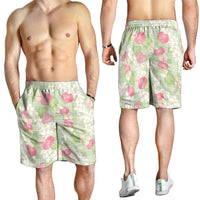 Anthurium Plumeria Lei Pastel Shorts for Men Green Hawaiian Splendid Palaka LT01 - Polynesian Pride