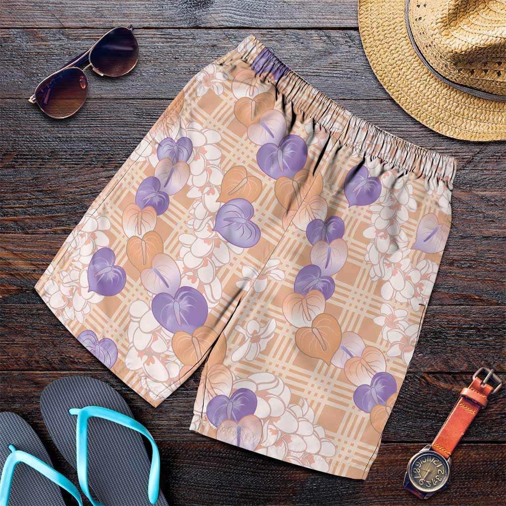 Anthurium Plumeria Lei Pastel Shorts for Men Orange Hawaiian Splendid Palaka LT01 Orange - Polynesian Pride