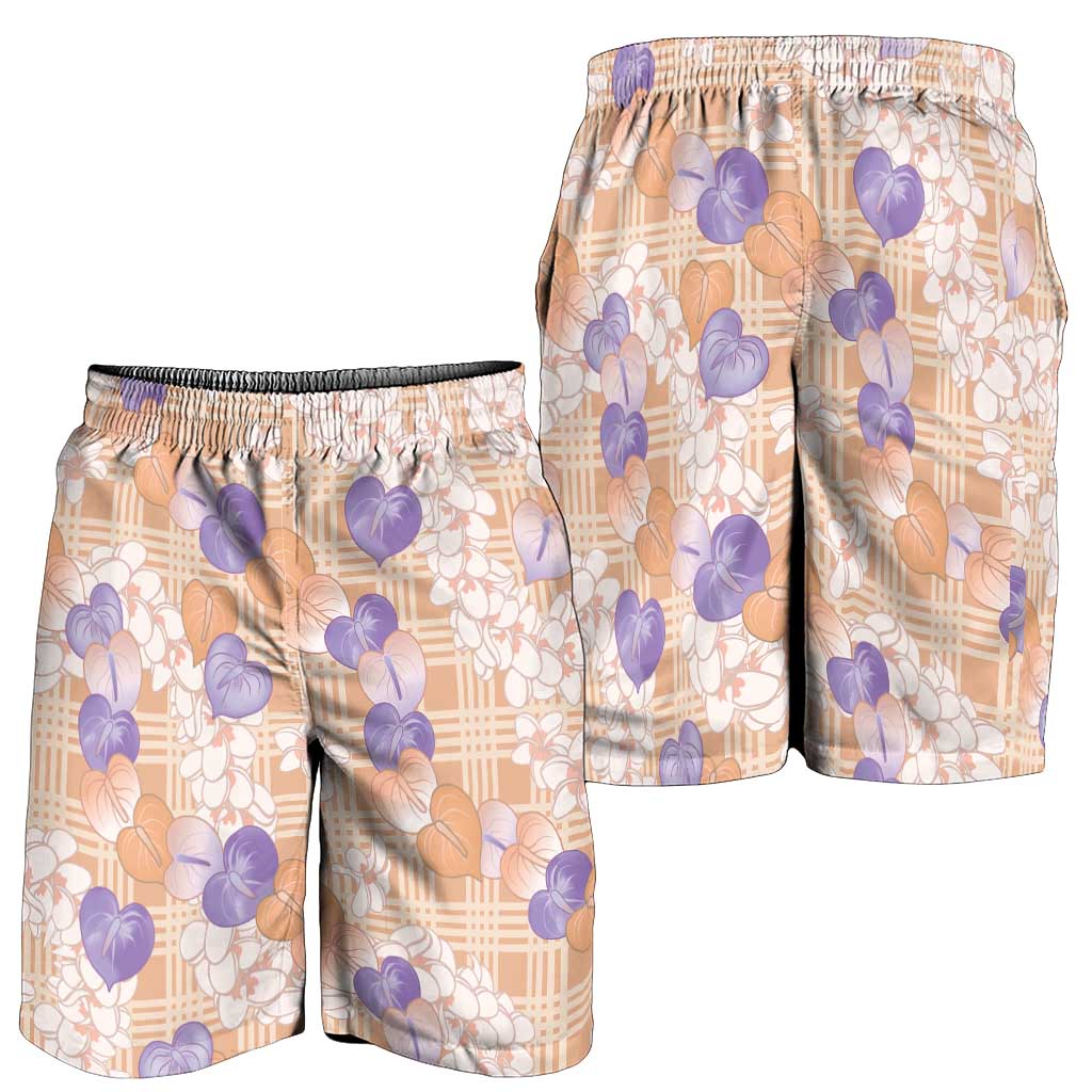 Anthurium Plumeria Lei Pastel Shorts for Men Orange Hawaiian Splendid Palaka LT01 - Polynesian Pride