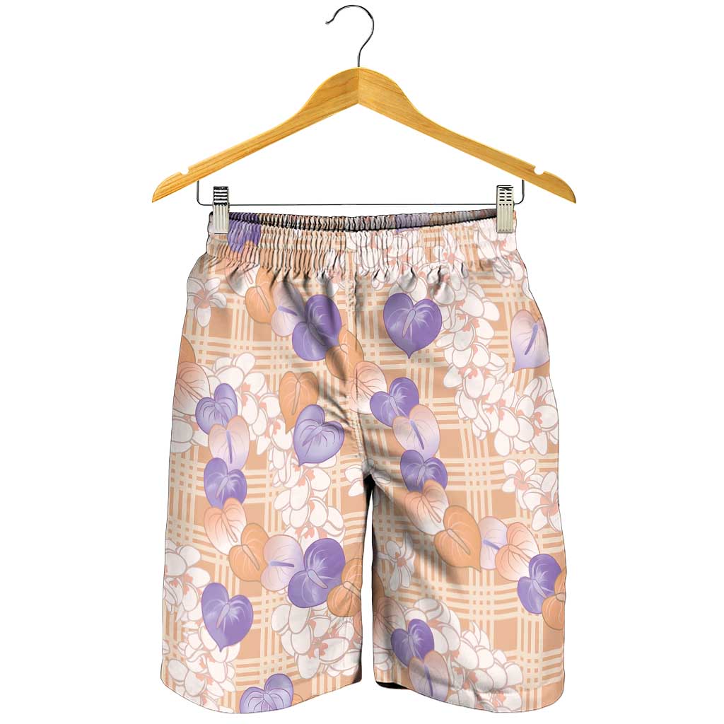 Anthurium Plumeria Lei Pastel Shorts for Men Orange Hawaiian Splendid Palaka LT01 - Polynesian Pride