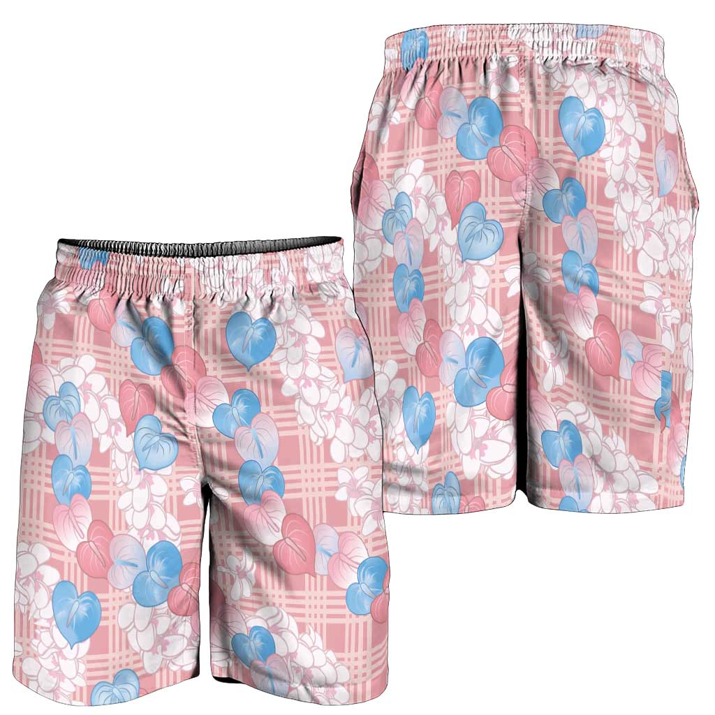 Anthurium Plumeria Lei Pastel Shorts for Men Pink Hawaiian Splendid Palaka LT01 - Polynesian Pride