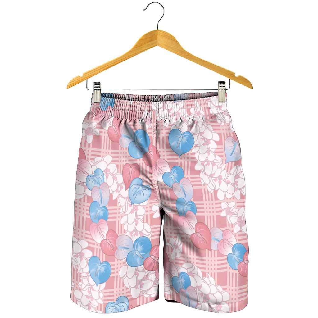 Anthurium Plumeria Lei Pastel Shorts for Men Pink Hawaiian Splendid Palaka LT01 - Polynesian Pride