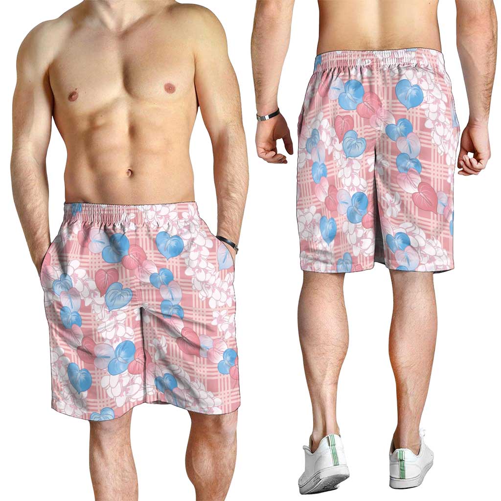 Anthurium Plumeria Lei Pastel Shorts for Men Pink Hawaiian Splendid Palaka LT01 - Polynesian Pride
