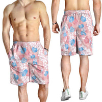 Anthurium Plumeria Lei Pastel Shorts for Men Pink Hawaiian Splendid Palaka LT01 - Polynesian Pride