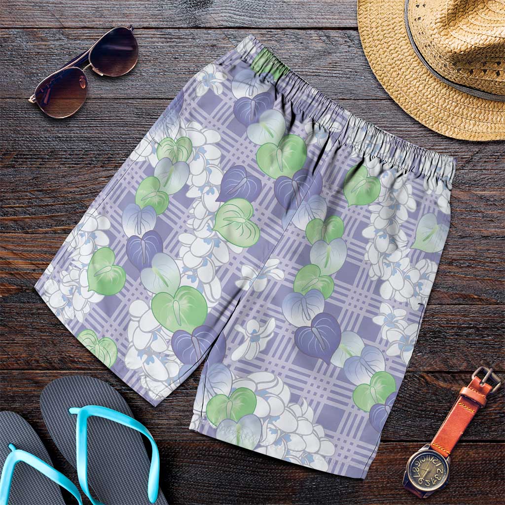 Anthurium Plumeria Lei Pastel Shorts for Men Purple Hawaiian Splendid Palaka LT01 Purple - Polynesian Pride