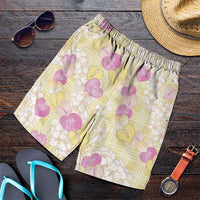 Anthurium Plumeria Lei Pastel Shorts for Men Yellow Hawaiian Splendid Palaka LT01 Yellow - Polynesian Pride