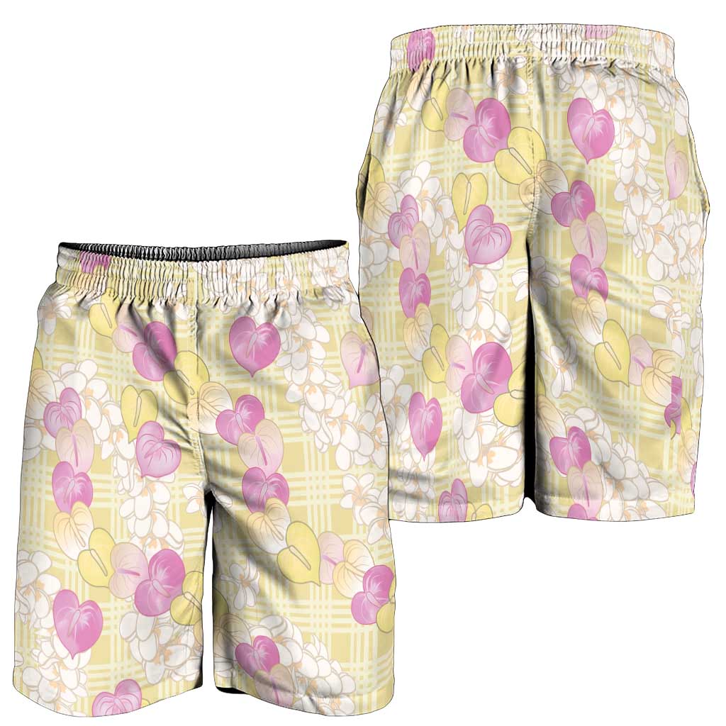 Anthurium Plumeria Lei Pastel Shorts for Men Yellow Hawaiian Splendid Palaka LT01 - Polynesian Pride