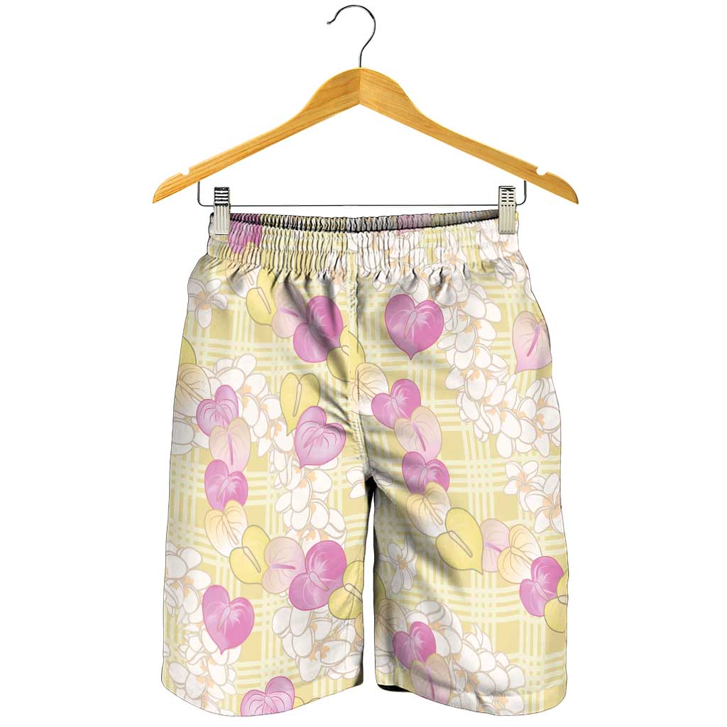 Anthurium Plumeria Lei Pastel Shorts for Men Yellow Hawaiian Splendid Palaka LT01 - Polynesian Pride