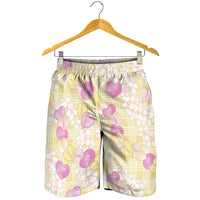 Anthurium Plumeria Lei Pastel Shorts for Men Yellow Hawaiian Splendid Palaka LT01 - Polynesian Pride