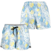 Anthurium Plumeria Lei Pastel Shorts for Women Blue Hawaiian Splendid Palaka