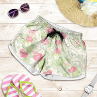 Anthurium Plumeria Lei Pastel Shorts for Women Green Hawaiian Splendid Palaka LT01 Green - Polynesian Pride