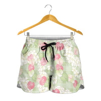 Anthurium Plumeria Lei Pastel Shorts for Women Green Hawaiian Splendid Palaka LT01 - Polynesian Pride