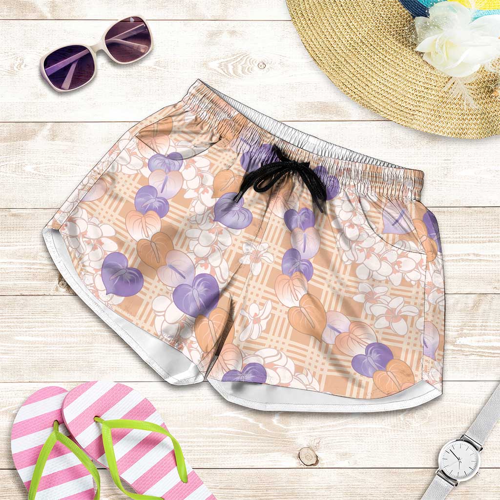Anthurium Plumeria Lei Pastel Shorts for Women Orange Hawaiian Splendid Palaka LT01 Orange - Polynesian Pride