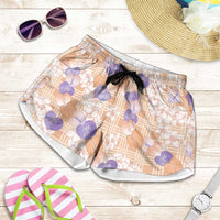 Anthurium Plumeria Lei Pastel Shorts for Women Orange Hawaiian Splendid Palaka LT01 Orange - Polynesian Pride