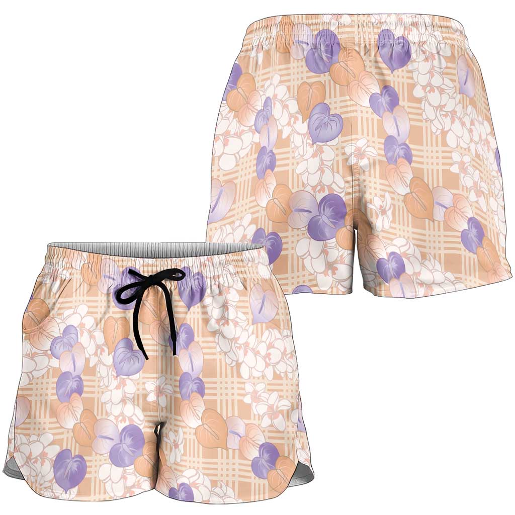 Anthurium Plumeria Lei Pastel Shorts for Women Orange Hawaiian Splendid Palaka LT01 - Polynesian Pride