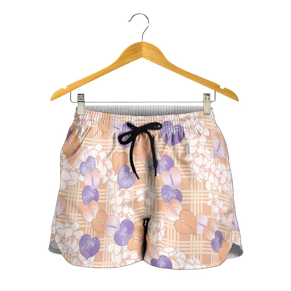 Anthurium Plumeria Lei Pastel Shorts for Women Orange Hawaiian Splendid Palaka LT01 - Polynesian Pride
